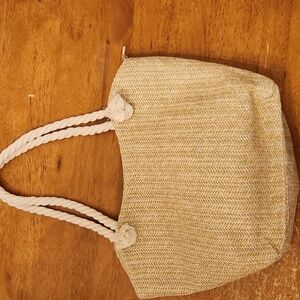 Chic Woven Straw Hand Bag Braided Rope Strap Large Capacity Zipper Closure